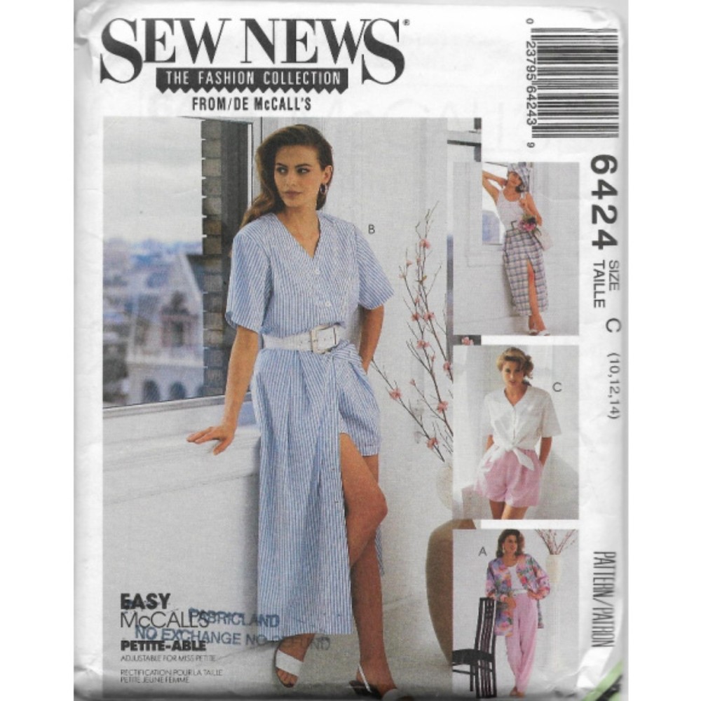Vintage ©1993 Sew News 6424 Sewing Pattern - Shirt, Top, Skirt, Pants, Shorts